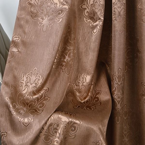 Brown Glossy Jacquard Curtain Fabrics high quality