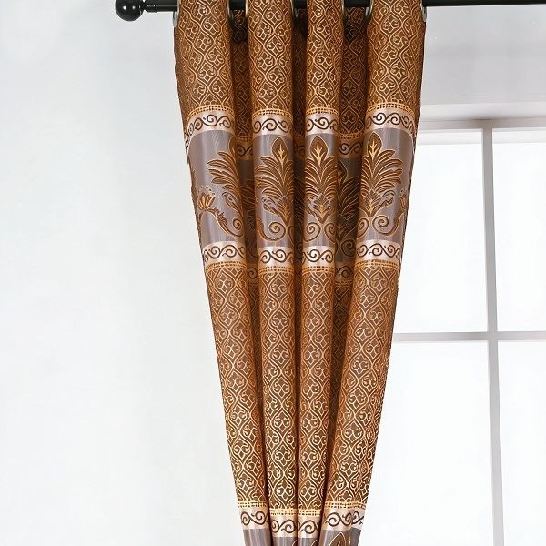 European Luxurious Dark Brown Gold Jacquard Curtains factory