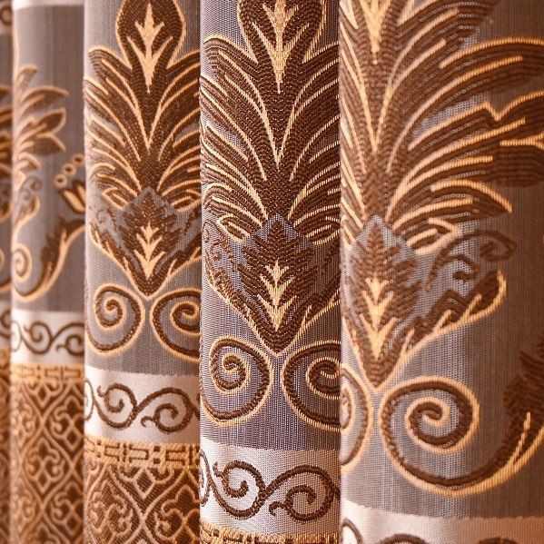 European Luxurious Dark Brown Gold Jacquard Curtains best