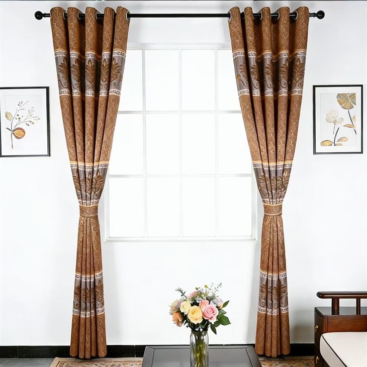 European Luxurious Dark Brown Gold Jacquard Curtains suppliers