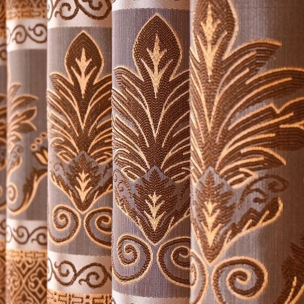European Luxurious Dark Brown Gold Jacquard Curtain Fabrics suppliers