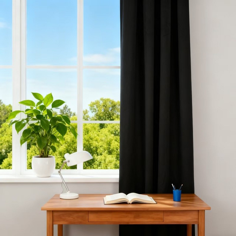 Deep Black Half Blackout Curtains Polyester Curtain suppliers