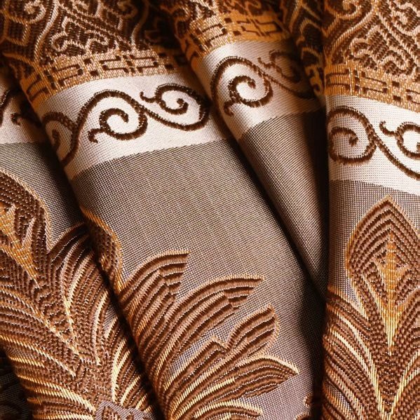 European Luxurious Dark Brown Gold Jacquard Curtain Fabrics