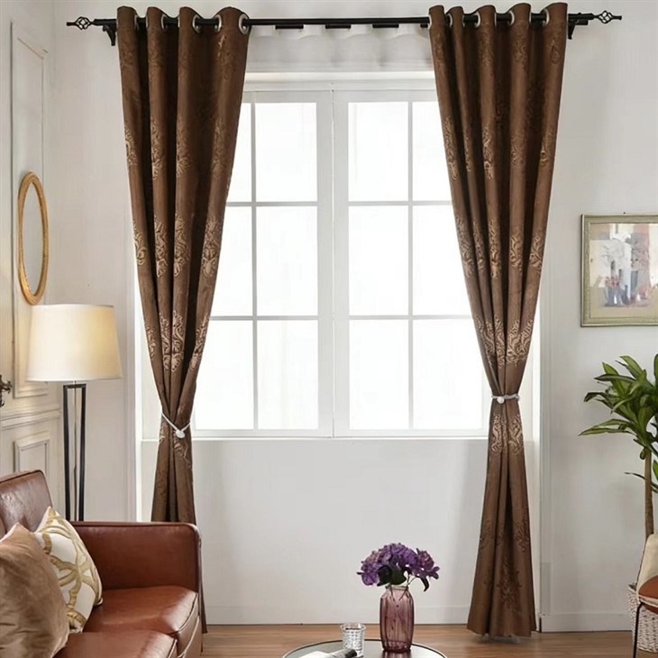 Brown Glossy Jacquard Curtains